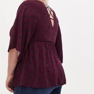 Maroon and Black Polka Dot Babydoll Top